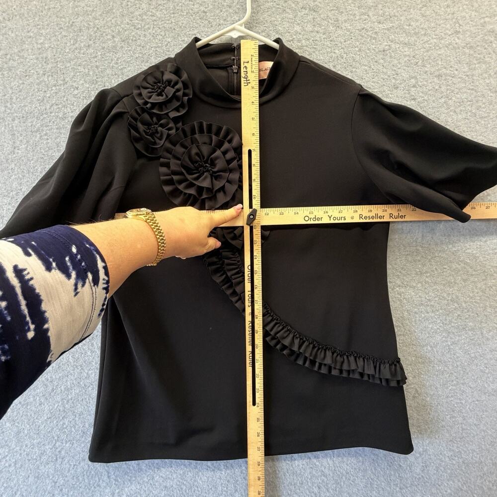 Chico's Black Label Womens Ruffle Bow Whimsigoth Crepe 3D Applique Top Large - Picture 4 of 7